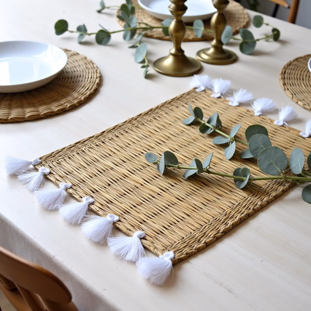 Hand-Woven Moroccan Tassel Placemats