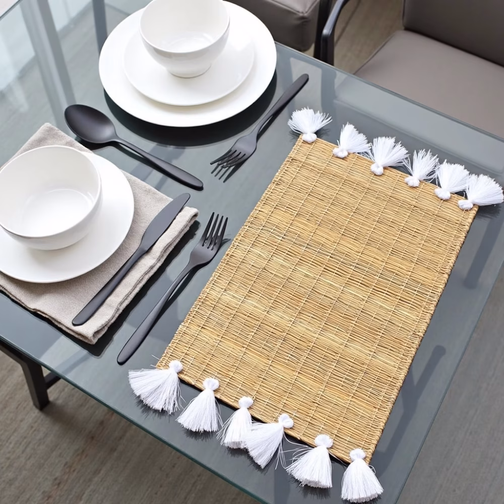 Hand-Woven Moroccan Tassel Placemats