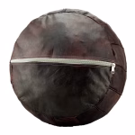 Moroccan Simple Leather Pouf Ottoman, Dark Brown
