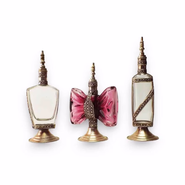 Antique Moroccan Perfume Bottle Glass, Set Of 3 Bottle