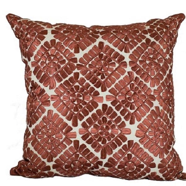 Chartreuse green geometric pillow covers with dimensional leather appliqué in floral medallion pattern