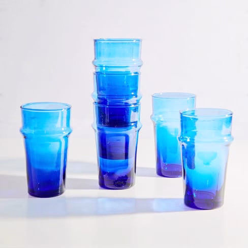 Blue Beldi tea glasses stacked