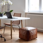 Leather ottoman square footstool in modern home office