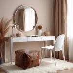 Square leather footstool at vanity desk setting