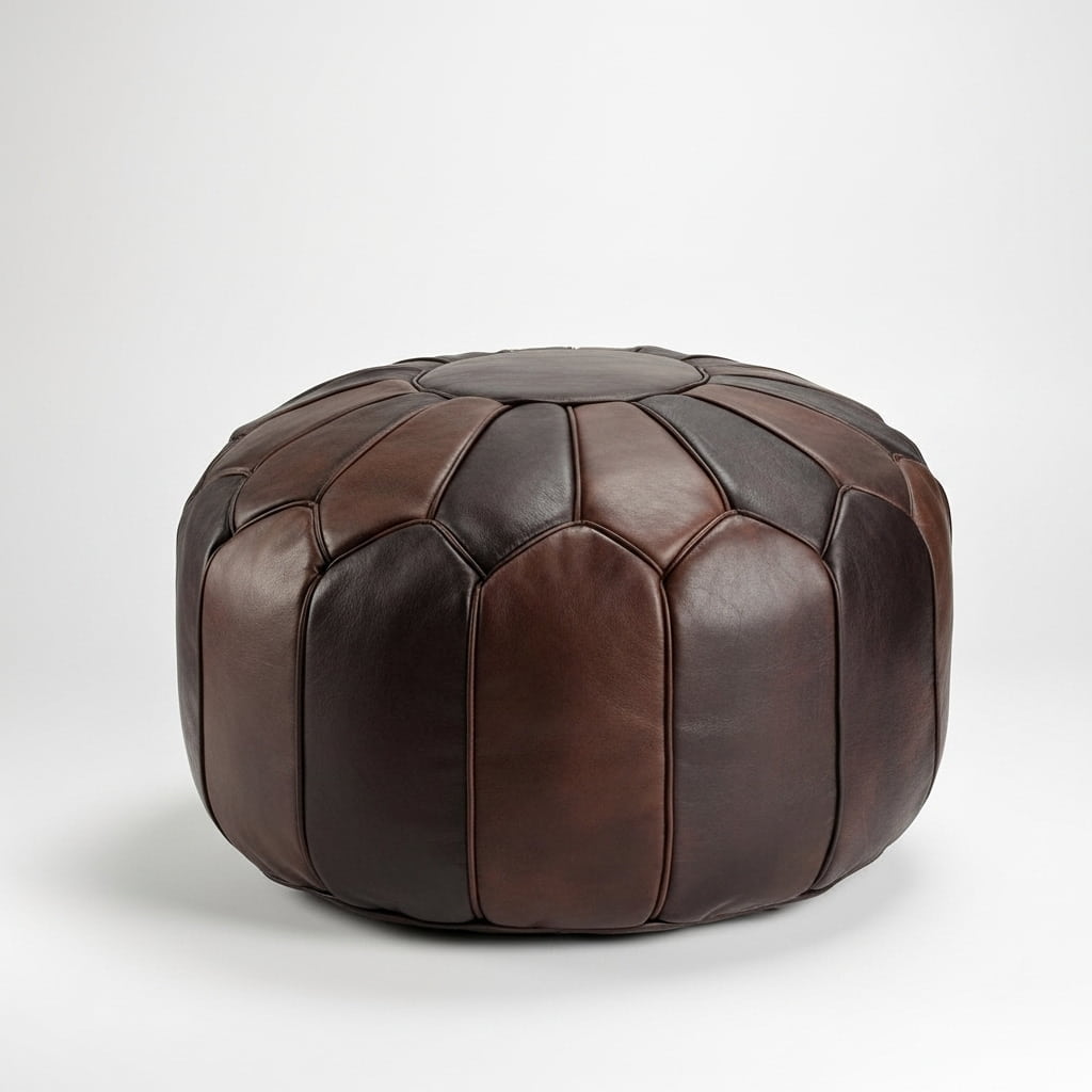 Chocolate Brown Ottoman (1) Studio photo of the multi-toned Chocolate Brown Ottoman with subtle stitching isolated on a white background.