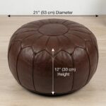 Technical specifications for the Chocolate Brown Ottoman showing dimensions of 53 cm (21 inches) in diameter and 30 cm (12 inches) in height.