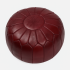 Deep red leather floor ottoman with Moroccan starburst stitching, round 21-inch handcrafted pouf