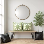 Green cushion covers with minimalist decor setting
