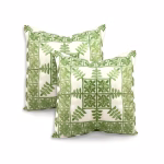 Product photo of green cushion covers with geometric pattern