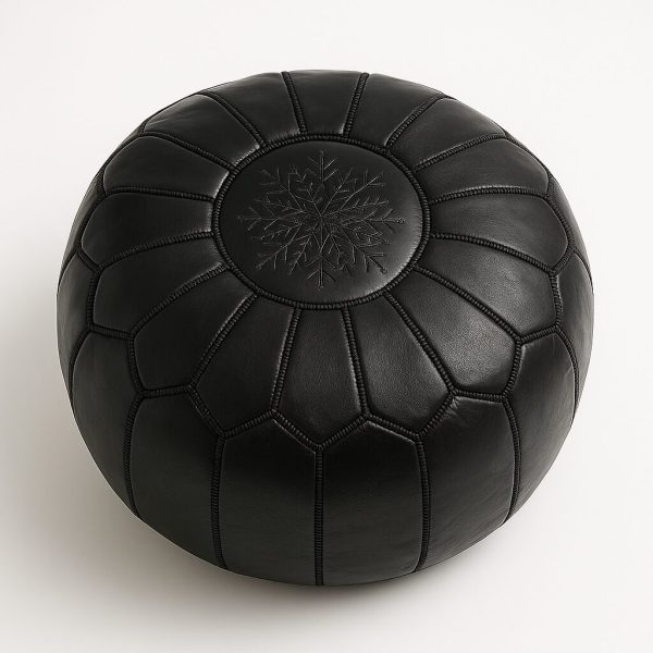 Handcrafted Moroccan Leather Pouf Black in Black