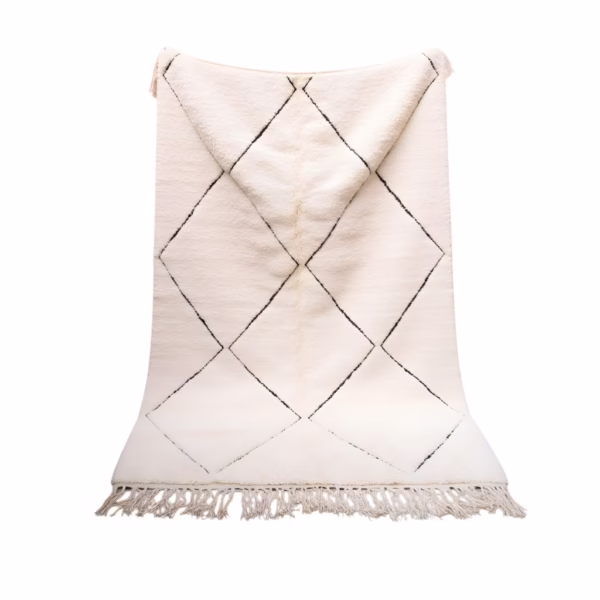Handmade White Moroccan Beni Ourain Rug - Made with Natural Wool