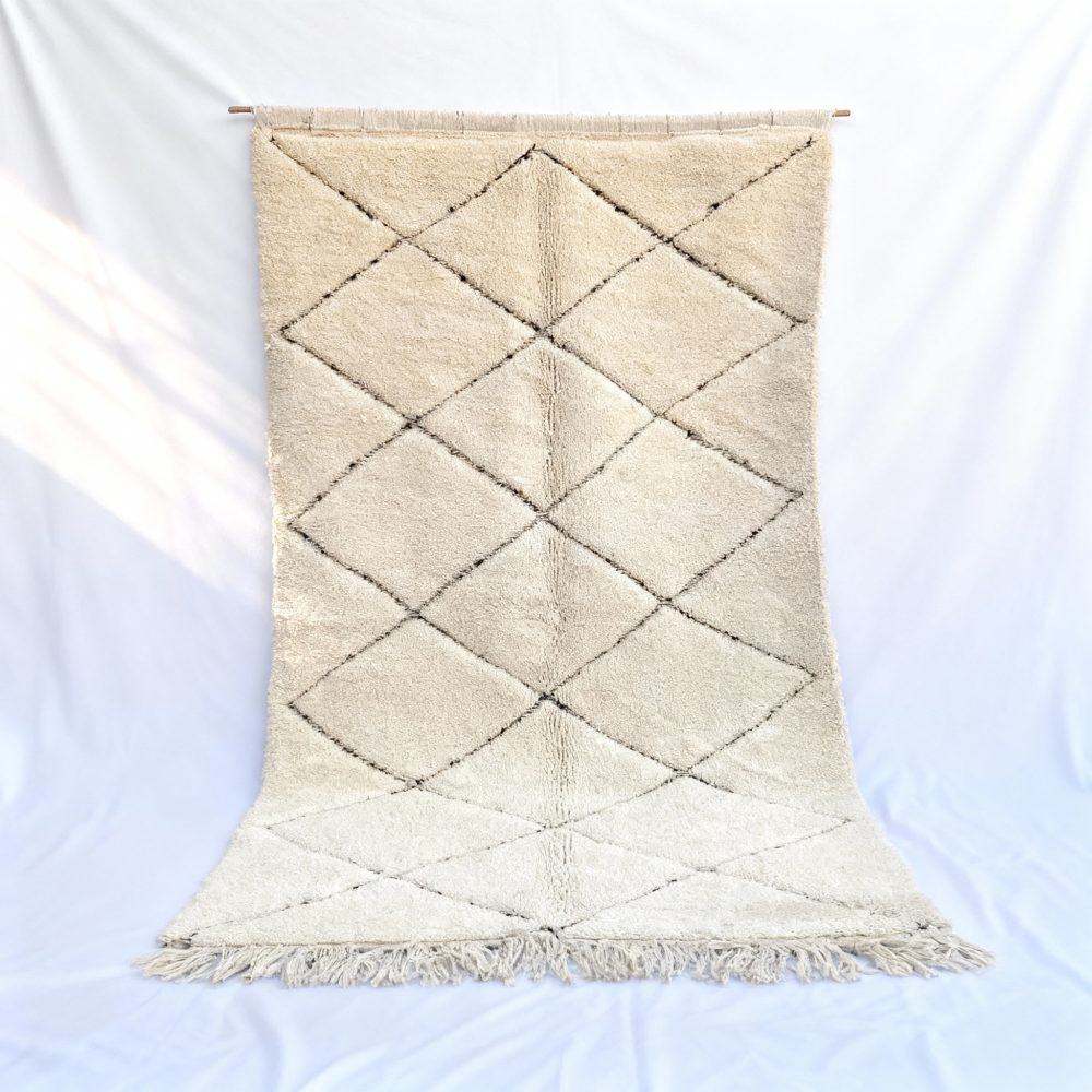 Handmade White Moroccan Beni Ourain Rug - Made with Natural Wool