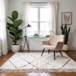 Authentic Beni Ourain rug with plush pile and geometric pattern in industrial loft with exposed brick walls
