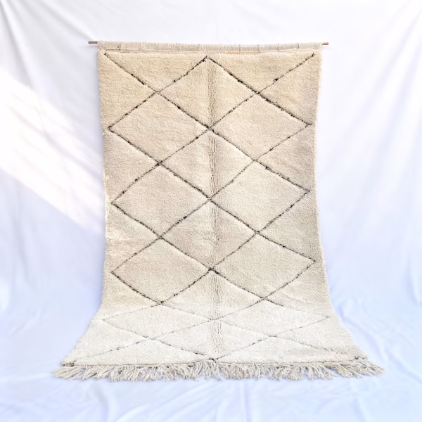Handmade White Moroccan Beni Ourain Rug - Made with Natural Wool