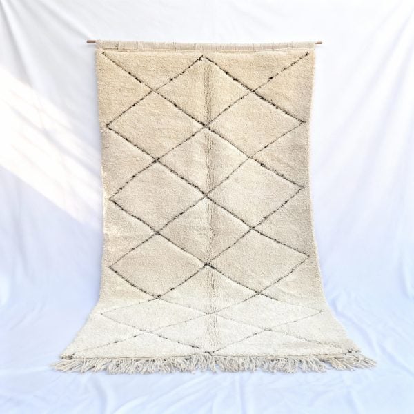 Handmade White Moroccan Beni Ourain Rug - Made with Natural Wool