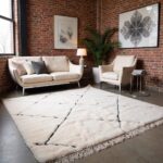 Handcrafted Beni Ourain rug with diamond trellis pattern in modern living room with clean lines and neutral tones