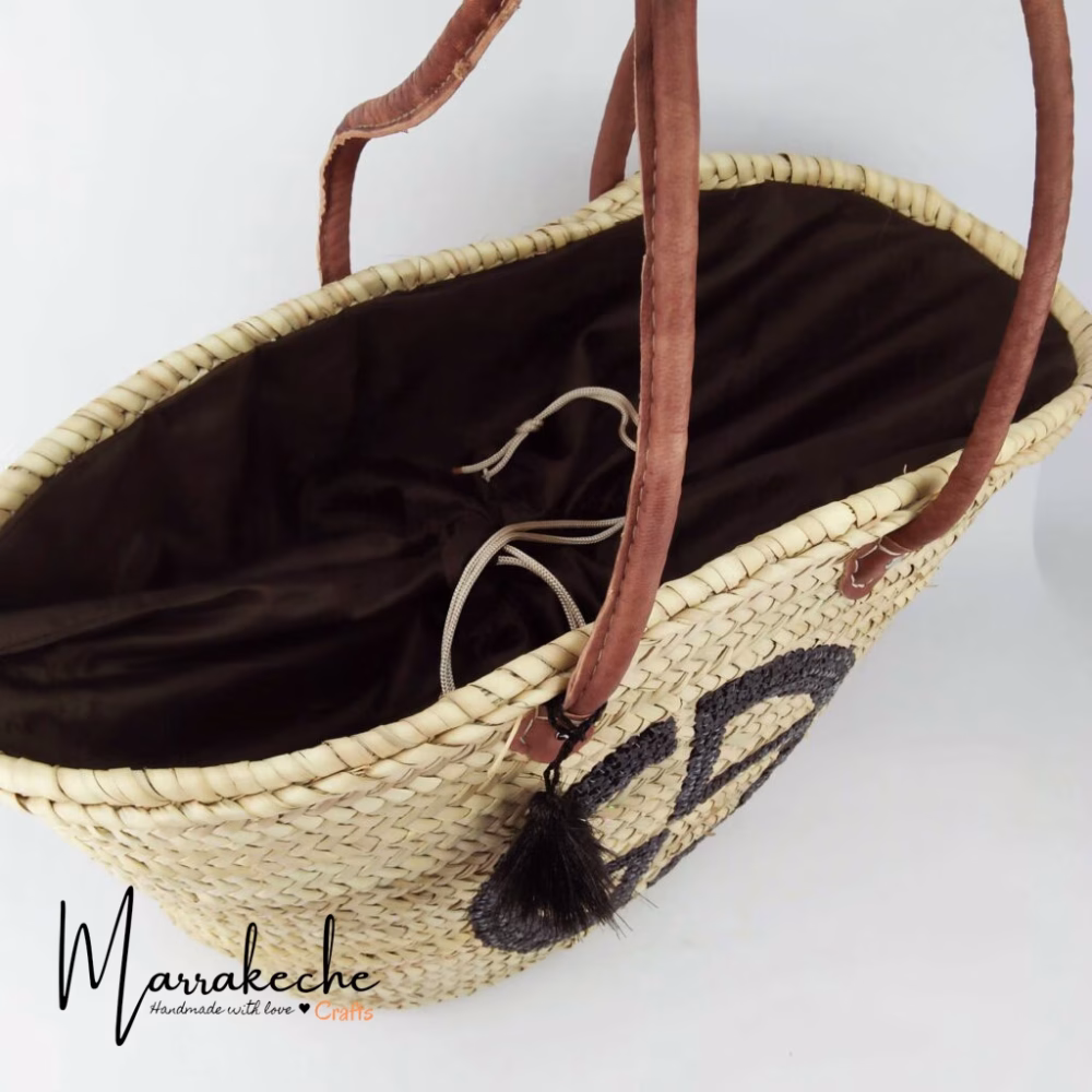 Moroccan Designer Straw Bag With Leather Handles