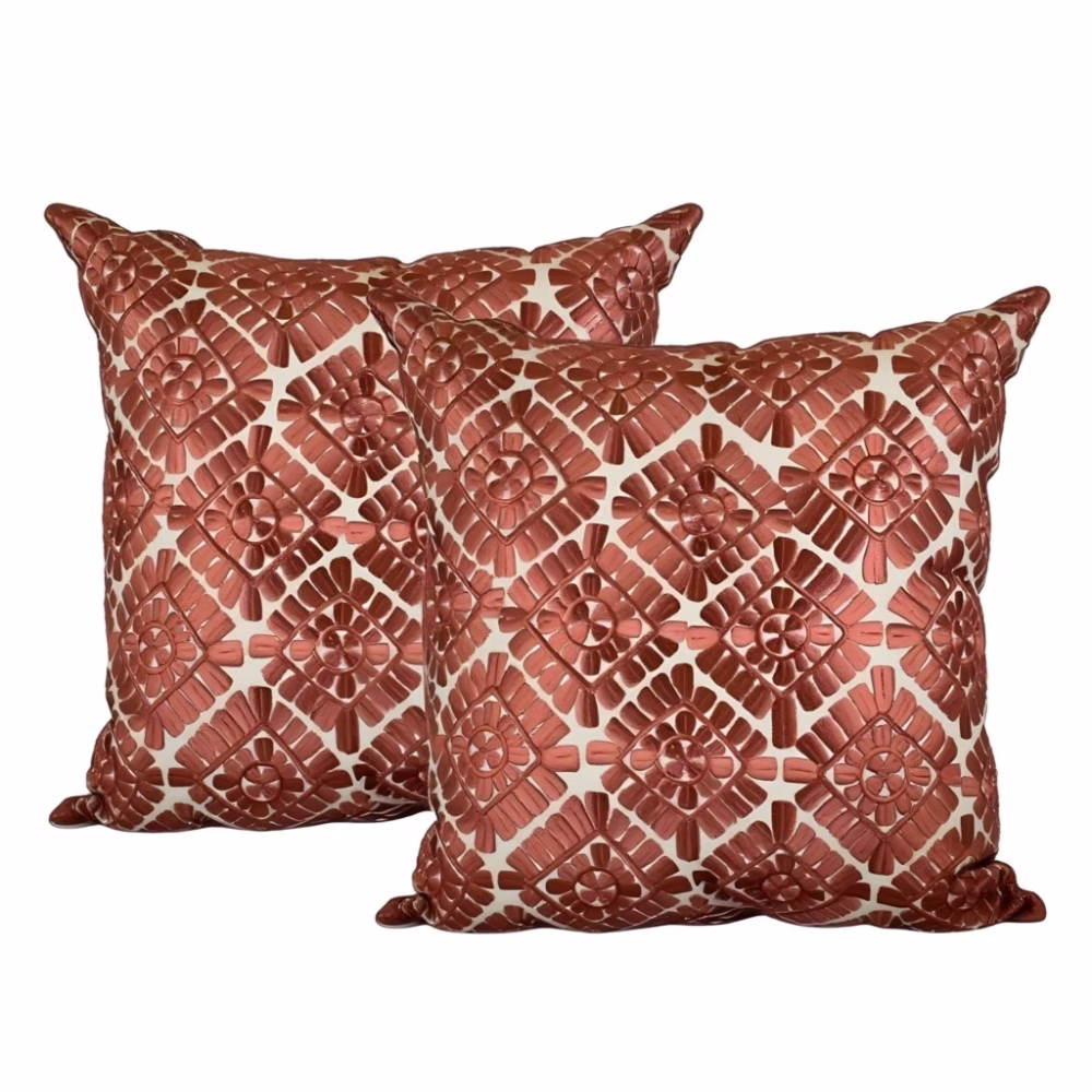 Set of cinnamon pillow covers 18x18 with geometric pattern
