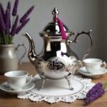 Geometric hand-engravings on the body of a silver teapot 1.5l engraved silver-plated brass surface