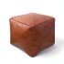 Authentic Moroccan square leather pouf in light brown