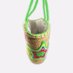 Pistachio green straw basket bag with geometric embroidery
