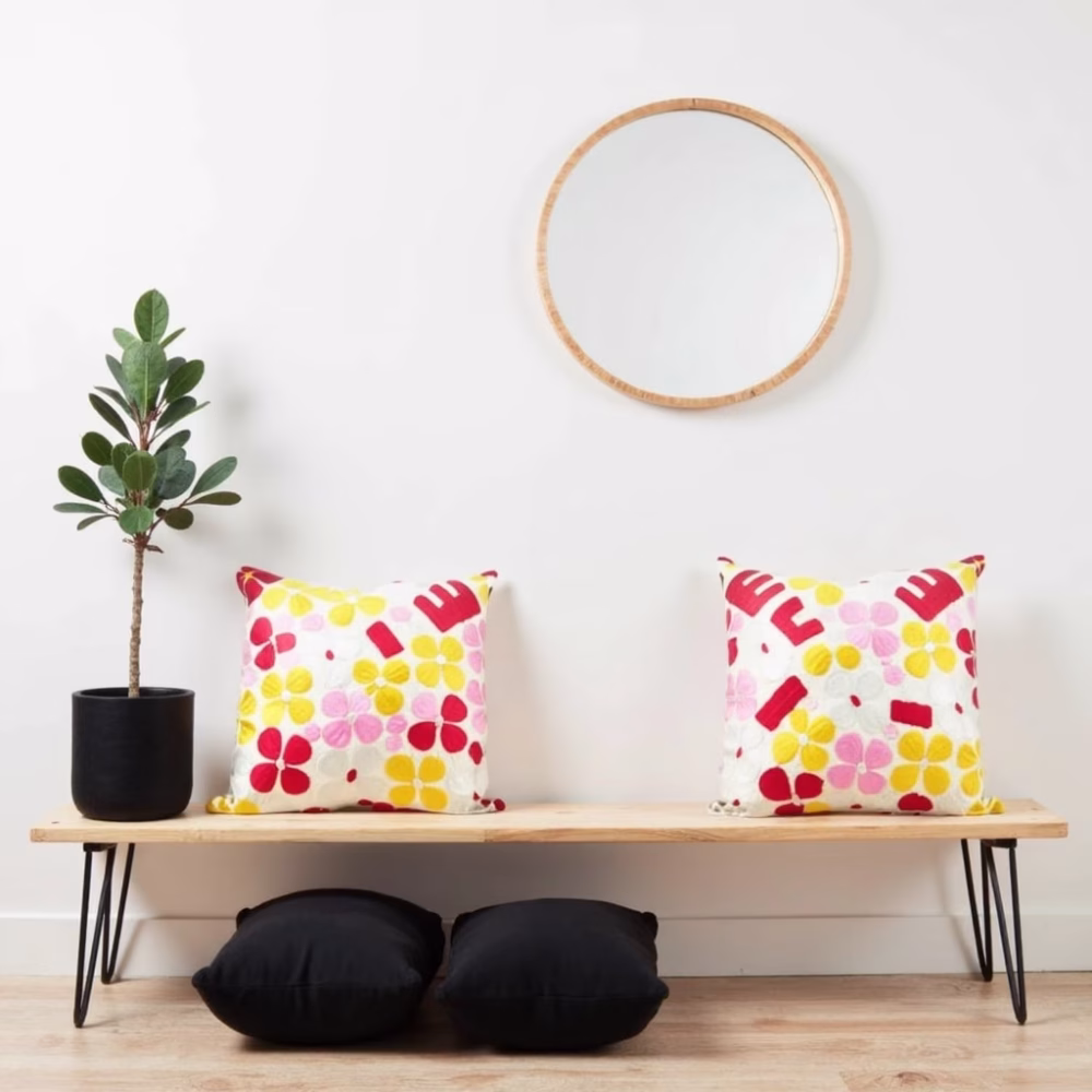 Multicolor embroidered pillows with minimalist decor