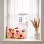 Set of floral embroidered pillows with dried pampas grass