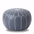Round Moroccan Leather Pouf Gray