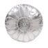 Silver leather pouf with intricate white stitching pattern