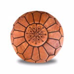 Round natural leather pouf with geometric pattern