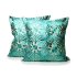 Teal floral pillow covers set of 2 with embroidered botanical pattern on neutral cotton background