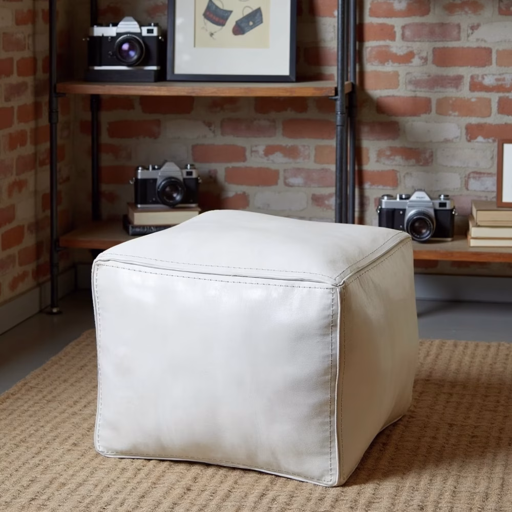 Industrial style office with white square footstool