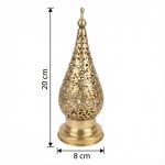 Product dimensions of a teardrop-shaped brass bedside lamp, showing a height of 20 cm and a base width of 8 cm on a white background.