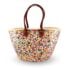 Handmade Moroccan straw bag with rainbow sequin pattern on white background