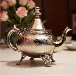Traditional engraved teapot with pink roses