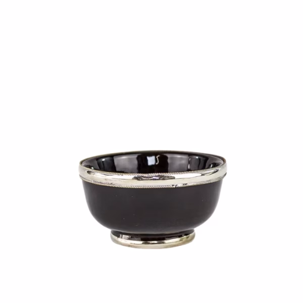 Moroccan black Ceramic Bowls with Berber Silver Trim - Set of 6