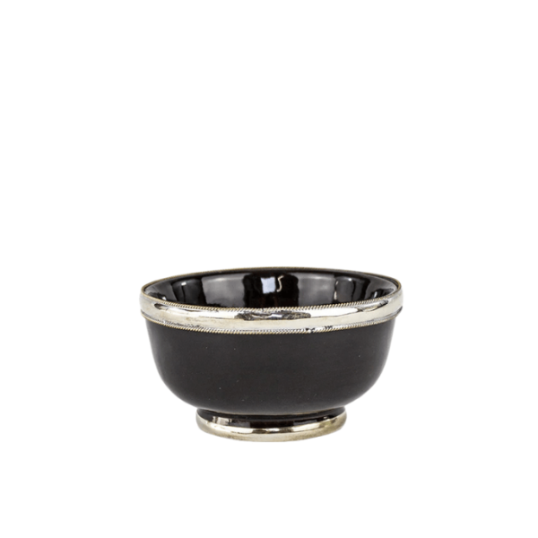 Moroccan black Ceramic Bowls with Berber Silver Trim - Set of 6