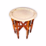 Hand Hammered Moroccan Tea Tray Table Silver with Wooden Stand