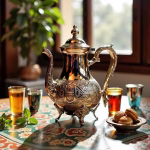Overhead view of Moroccan teapot displaying ornate finial top