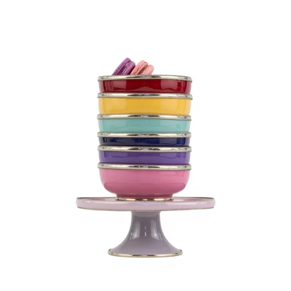 Moroccan Ceramic Bowls with Berber Silver Trim - Set of 6