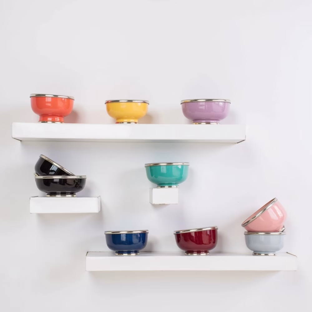 Moroccan Ceramic Bowls with Berber Silver Trim - Set of 6