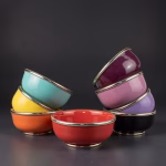 Moroccan Ceramic Bowls with Berber Silver Trim - Set of 6