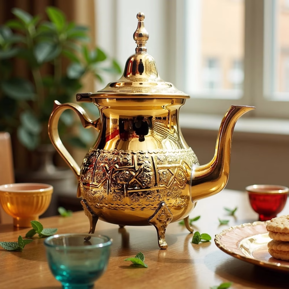 Moroccan teapot gold with traditional tea service