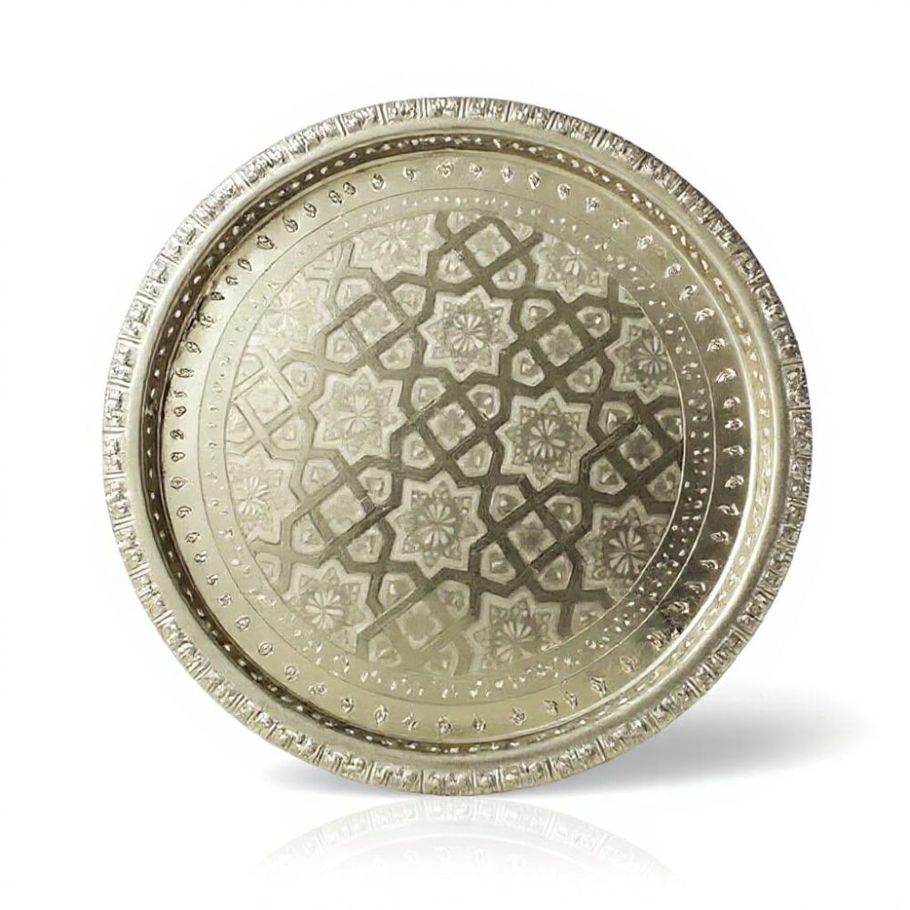 Moroccan silver tray With Feet, Round