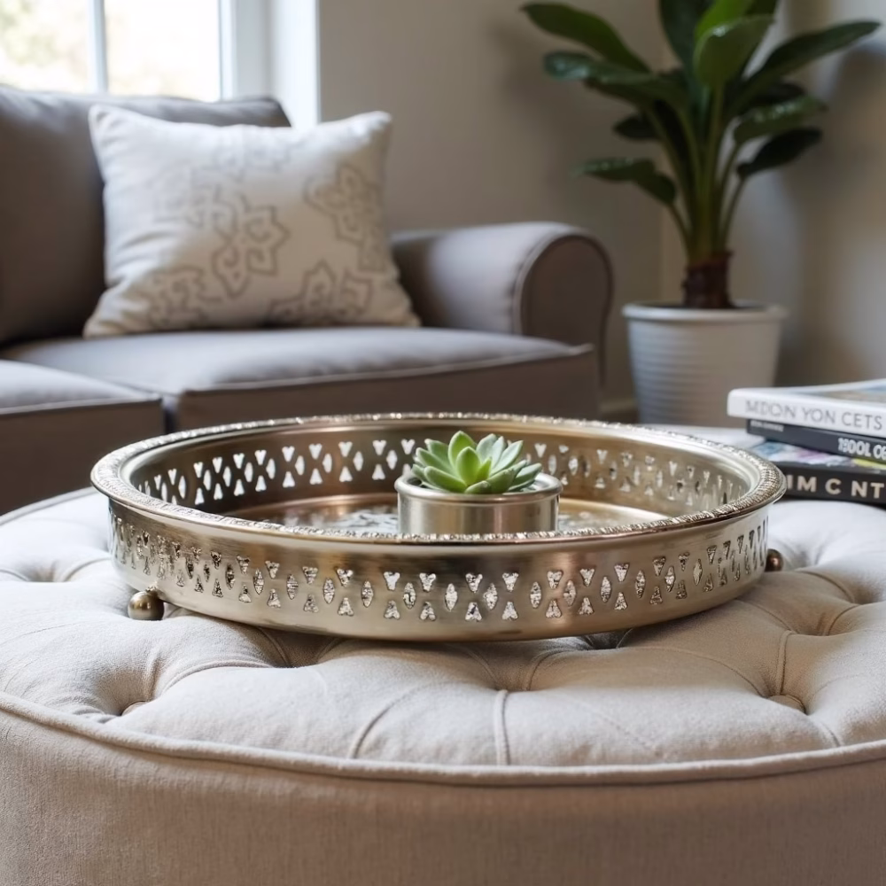 Moroccan silver tray With Feet, Round
