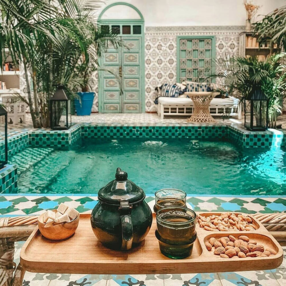 Moroccan teapot by luxury pool side tea service
