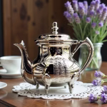 Silver-plated teapot with feet and lavender decor