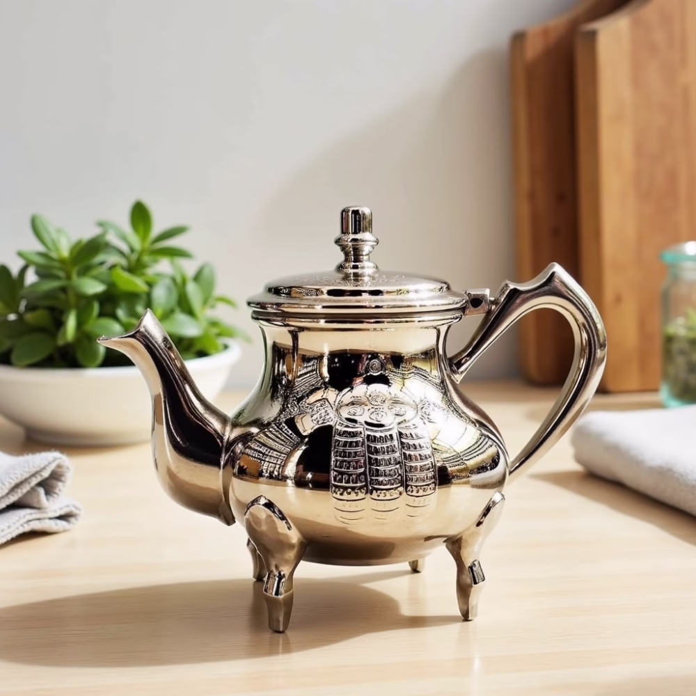 Hamsa engraved teapot with decorative feet