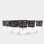 Moroccan tea glasses set with black hand-painted patterns, set of 6