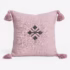 Blush pink Moroccan boho cushion with corner tassels and geometric embroidery